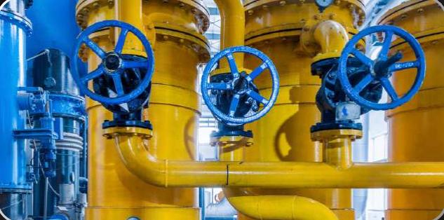 Pipework and valves in a plant room
